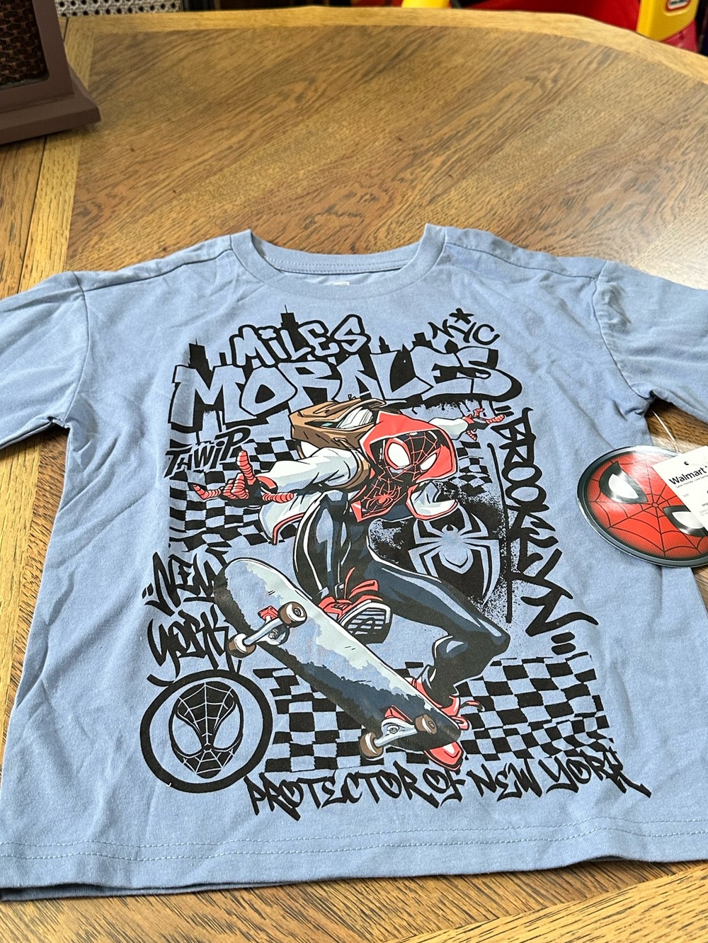 Marvel Miles Morales Skateboard Graphic Tee - Light Blue